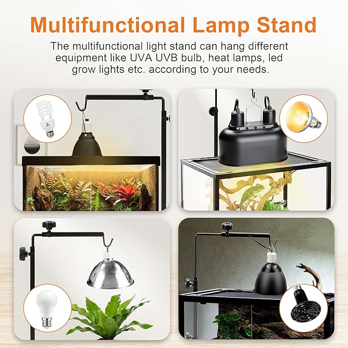 Simple Deluxe Reptile Light Stand Adjustable 16-32 inch Floor Lamp Holder, Metal Bracket for Reptile Tank & Terrarium Heating Light
