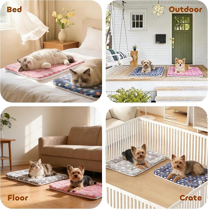 Mora Pets Dog Bed Crate Pad Ultra Soft Pet Bed with Cute Star Print Washable Crate Mat for Large Medium Small Dogs Reversible Fleece Dog Crate Kennel Mat Cat Bed Liner 41 x 29 inch Grey