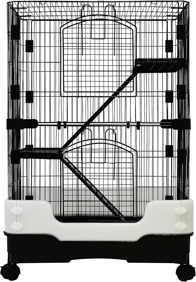 Homey Pet 3 Levels Chinchilla Ferret Pet Crate Small Animals Cages for Rat, Hamster, Guinea Pig, Squirrel, Include Caster Tray and Urine Guard (Black)