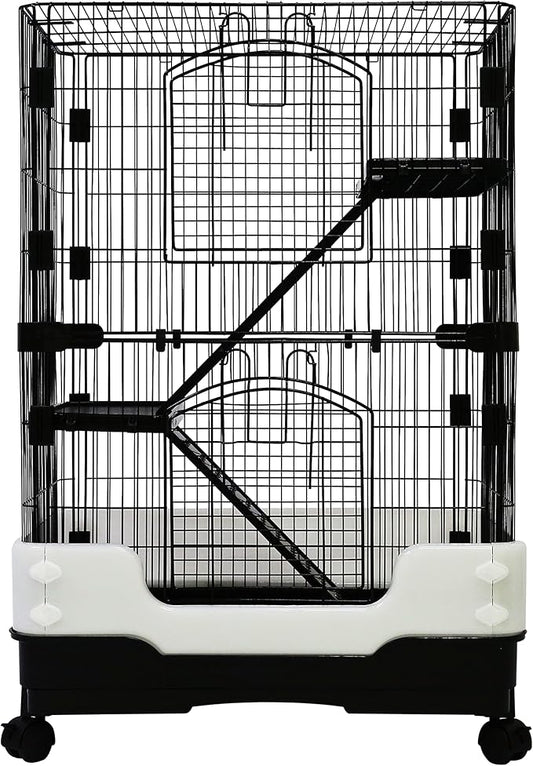 Homey Pet 3 Levels Chinchilla Ferret Pet Crate Small Animals Cages for Rat, Hamster, Guinea Pig, Squirrel, Include Caster Tray and Urine Guard (Black)