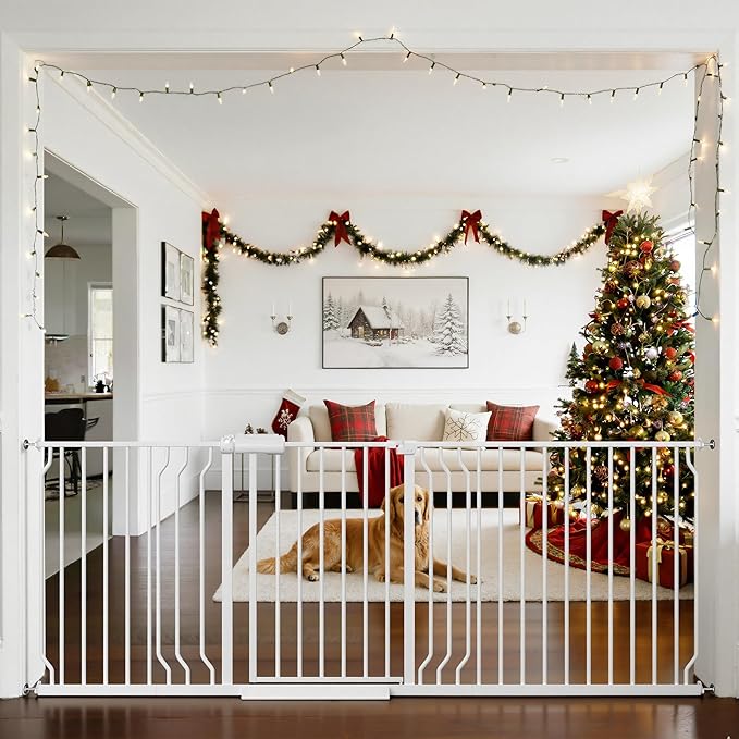 Baby Gate Extra Wide Fits 71.65-85.82 inch Wide Opening - Dog Pet Gates for Doorways Stairs No Drilling Pressure Mounted - Large Child Safety Gate Indoor Outdoor White