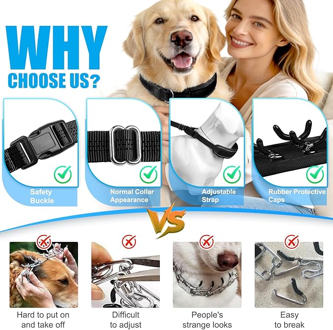Lightweight Prong Collar for Dogs, Reflective No Pull Dog Collar | Adjustable Size Dog Pinch, Breathable Woven Fabric Air Grid Technology, Martingale Collar for Dogs Training(Black-M)