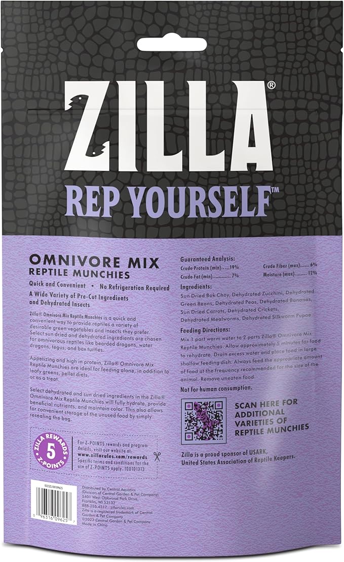 Zilla Reptile Munchies, Omnivore Mix, Dehydrated and Sun Dried Vegetables and Insects, 4 Ounces