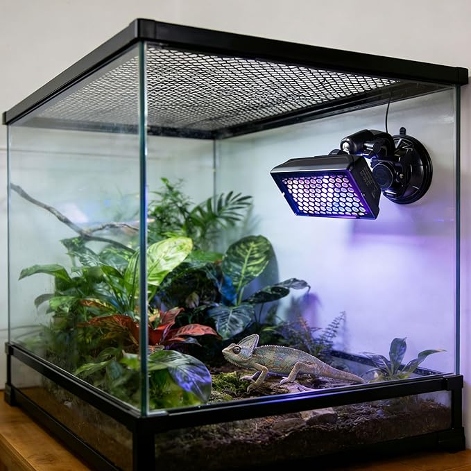 Adjustable LED Reptile UVB Light: Multi-Level UVB Control + Timer, No Fixed Weak Output. Secure Suction Cup Mount, Universal for Lizards, Turtles, Snakes, Amphibians