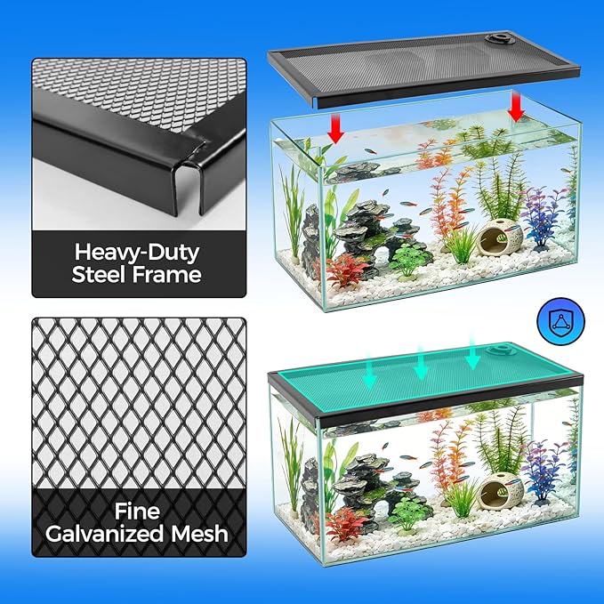 REPTI ZOO Terrarium Screen Cover with Cable Control for Reptile & Aquarium Tank, 24x12 inch Durable Steel Frame & Mesh Top for Reptile & Turtle & Fish Tank