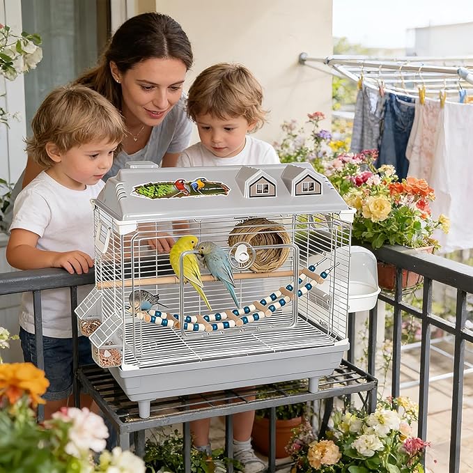 Clear Parakeet Carrier - Portable Bird Cage, Cockatiel Cage with Wooden Perch for Indoor Birds, Sturdy Practical Design Feature, Bird Accessory, Lovebird Finches Cages Use