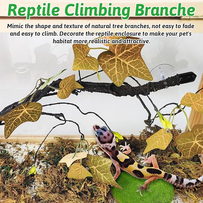 PINVNBY 2 PCS Snake Climbing Branch, Flexible Jungle Reptile Vine with Suction Cup Gecko Climb Tree Branches Chameleons Cage Accessories for Lizards,Tree Frog, Crested Gecko,Snake Enrichment（Orange）