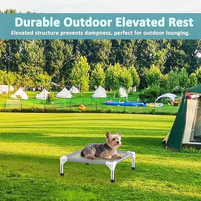 Elevated Dog Bed with Teslin Cooling Fabric - Lightweight Dog Cot for Small Dogs, Waterproof & Washable Breathable Mesh, Raised Pet Bed for Indoor Outdoor Use, Anti-Slip, Easy Clean