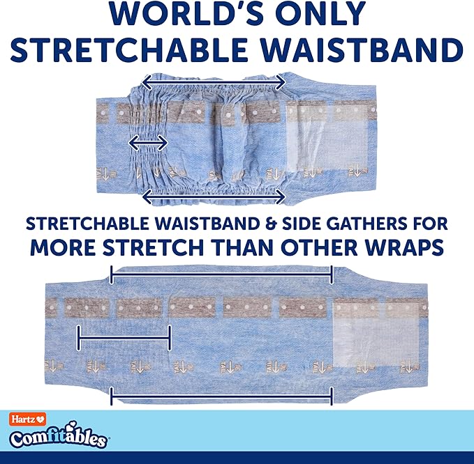 Hartz Comfitables Disposable Male Dog Wraps with Stretchy Waistband, Large 24 Count