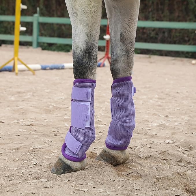 LEAFOREST Horse Fly Boots Set of 4 - Non Slip Leg Protection for Donkey Mini Pony Draft, Breathable Mesh Fly Boots for Pasture & Barn Use Violet Full