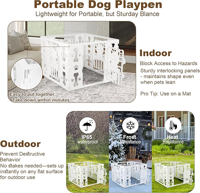 Dog Playpen for Dogs Indoor Small Dog Play Pen Indoors Outdoors Portable Dog Pen 4-Panel & 4-Door Pet Fence Unique Design