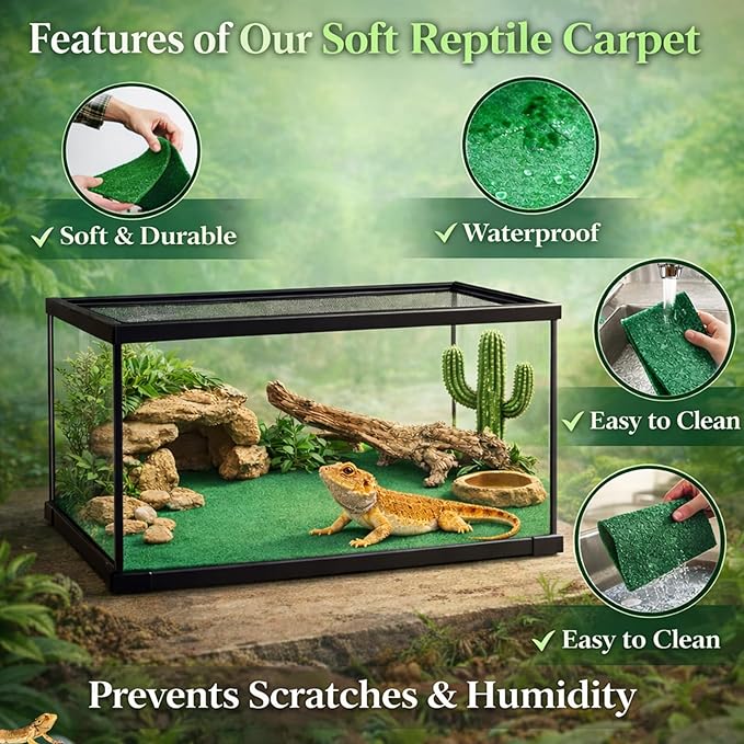 HERCOCCI 2 Pack Reptile Carpet, 39’’ x 20’’ Terrarium Bedding Substrate Liner Reptile Cage Mat Tank Accessories for Bearded Dragon Lizard Tortoise Leopard Gecko Snake (Green)