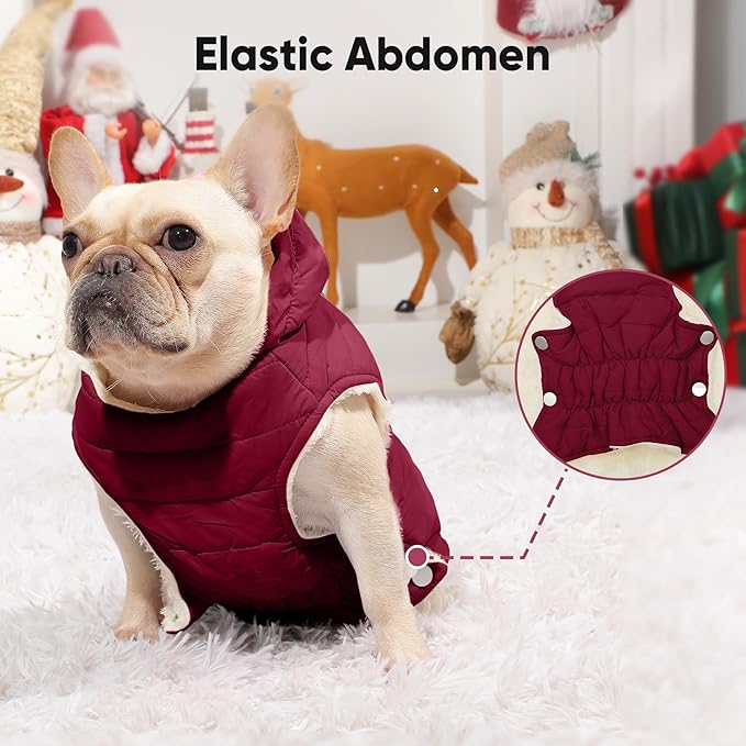 Vecomfy Fleece Lining Dog Hoodie with Harness Built in,Extra Warm Large Dog Jacket in Winter Doggie Coats with Drawstring Hooded,Red XXXL
