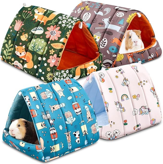 Cinnvoice 4 Pcs Guinea Pig Hideout, Guinea Pig Bed Tunnel, Rabbit Washable Small House Cage Accessories for Bunny Hedgehog Mouse Chinchillas Hamsters Ferrets Bearded Dragons Rats(Forest,9.8 in)