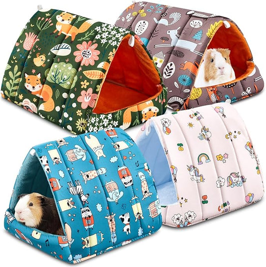 Cinnvoice 4 Pcs Guinea Pig Hideout, Guinea Pig Bed Tunnel, Rabbit Washable Small House Cage Accessories for Bunny Hedgehog Mouse Chinchillas Hamsters Ferrets Bearded Dragons Rats(Forest,9.8 in)