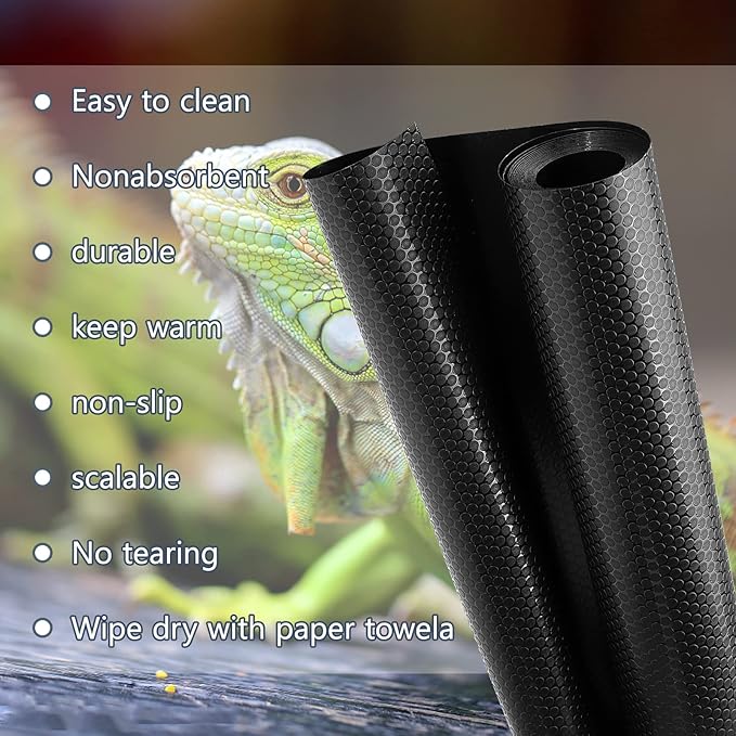 Vodolo Bearded Dragon Tank Accessories, Reptile Terrarium Carpet Substrate for Leopard Gecko, Lizard, Iguana, Snake, Tortoise, Non-Adhesive Reptile Habitat Bedding(Black 118inch)