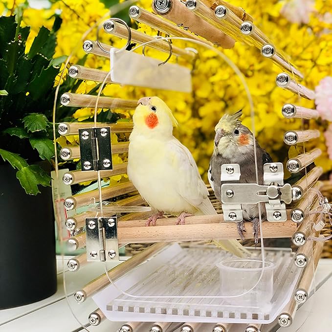 Bird Cage Lightweight Bird Carrier Acrylic Bird Travel Cage with Feeding Cups Transparent Breathable Bird Parrot Carrier for Indoor Outdoor Birdcage,