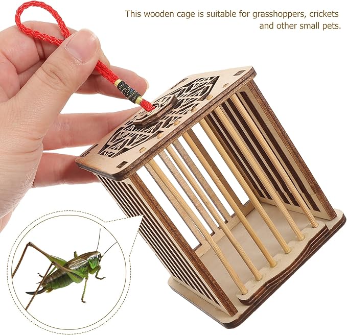 FRCOLOR 1pc Cage Cricket Cage Transport Habitat Reptiles Outdoor Cricket Nature Exploration Toy Reptile Terrarium Mini Pets Pet Supplies Wooden Travel Hanging