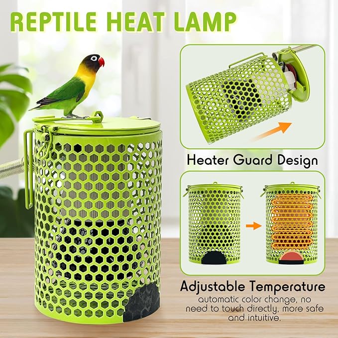 Hamiledyi Ceramic Heat Lamp Bulb with Lampshade,Reptile Heat Lamp Guard 100W Bird Cage Heater Adjustable Temperature Anti-Scald Heating Bulb No Light Emitter for Reptile,Bearded