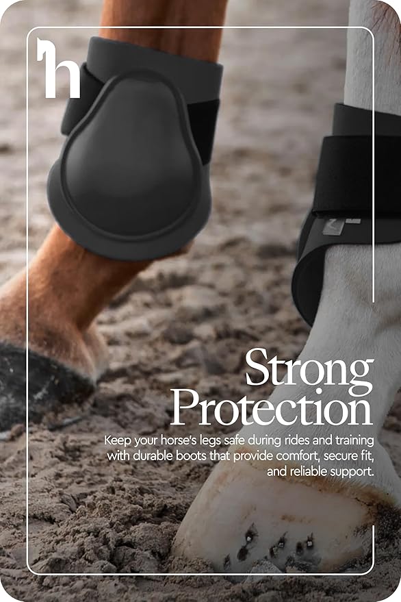 HORZE Protective Lightweight Adjustable Horse Fetlock Boots (Sold in Pairs) - Black - Shetland