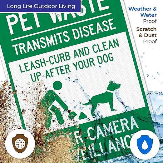 Pet Waste Leash-Curb and Clean Up After Your Dog Under Camera Surveillance Sign, (SI-63188) 18x24 Inches, 3M EGP Reflective .080 Aluminum, Fade Resistant, Made in USA