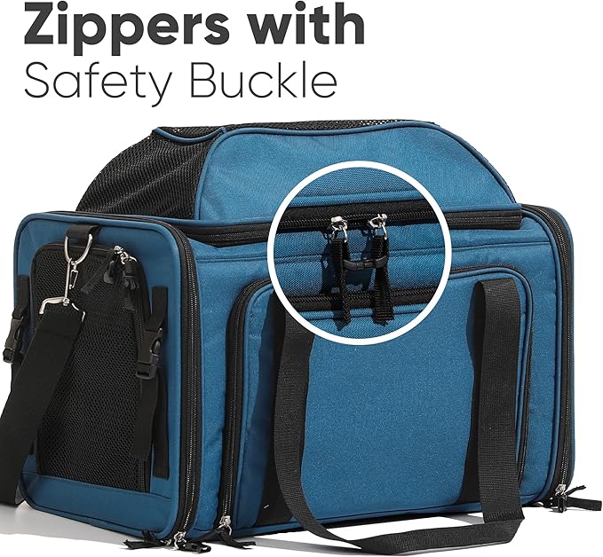 FUKUMARU Cat Carrier with Wheels, 18x11x11 Expandable Soft Cat Travel Carrier, Airline Approved Dog Carrier, Sturdy Rolling Cat Carrier with Anti-Scratch Mesh, Escape-Proof Pet Carrier for Cat, Blue