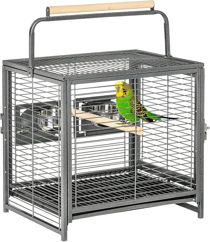 Portable Bird Cage Travel Carrier for Medium Birds Lightweight & Durable with Removable Bowls & Perches,Easy-Clean Tray for Cockatiels,Conures,Parakeets On The Go