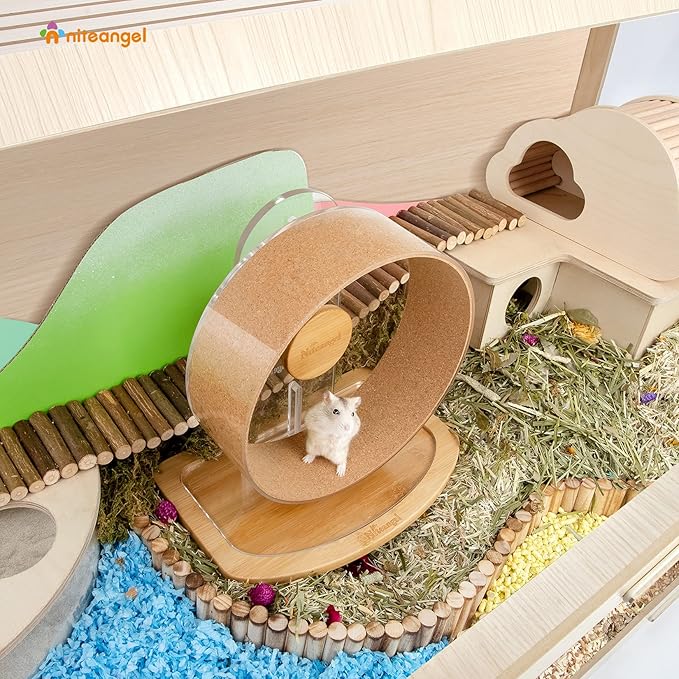 Niteangel Vista Hamster Cage W/Oblique Opening Cage Door - MDF Aspen Small Animal Cage for Syrian Dwarf Hamsters Degus Mice or Other Similar-Sized Pets (Small - 32.9 x 17.2 x 21.1 inches, Burlywood)