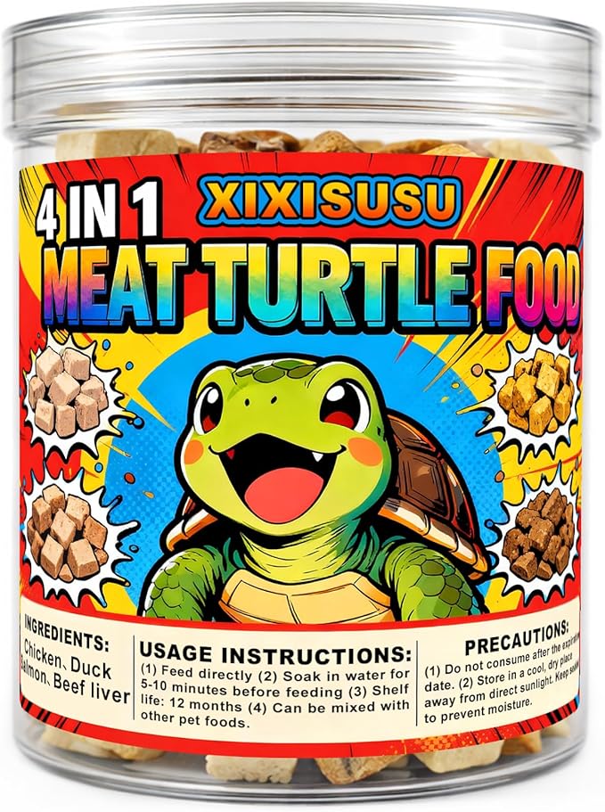 Freeze-Dried Chicken, Duck, Beef & Salmon for Turtles Treats| 3 oz Canister of Premium Protein Turtle Food | Natural Diet for Aquatic Turtles, Red Eared Sliders & Tortoises (3 oz)