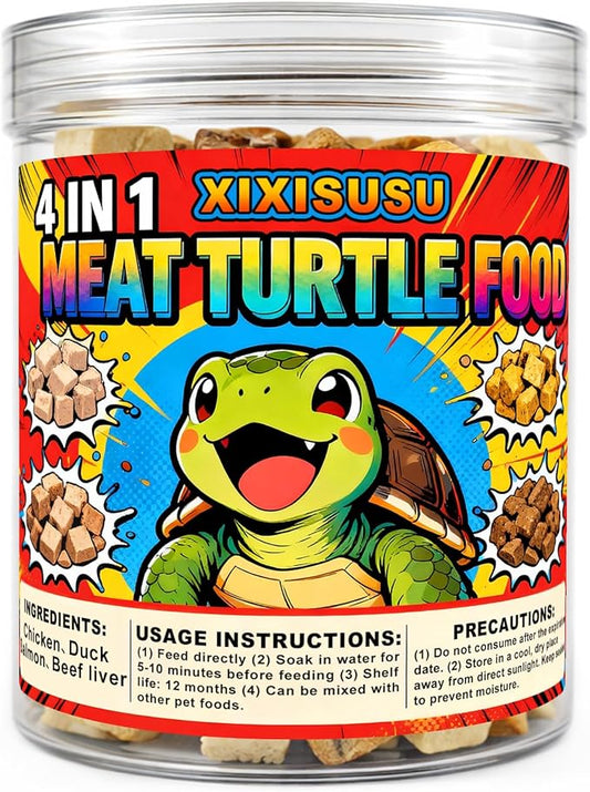 Freeze-Dried Chicken, Duck, Beef & Salmon for Turtles Treats| 3 oz Canister of Premium Protein Turtle Food | Natural Diet for Aquatic Turtles, Red Eared Sliders & Tortoises (3 oz)