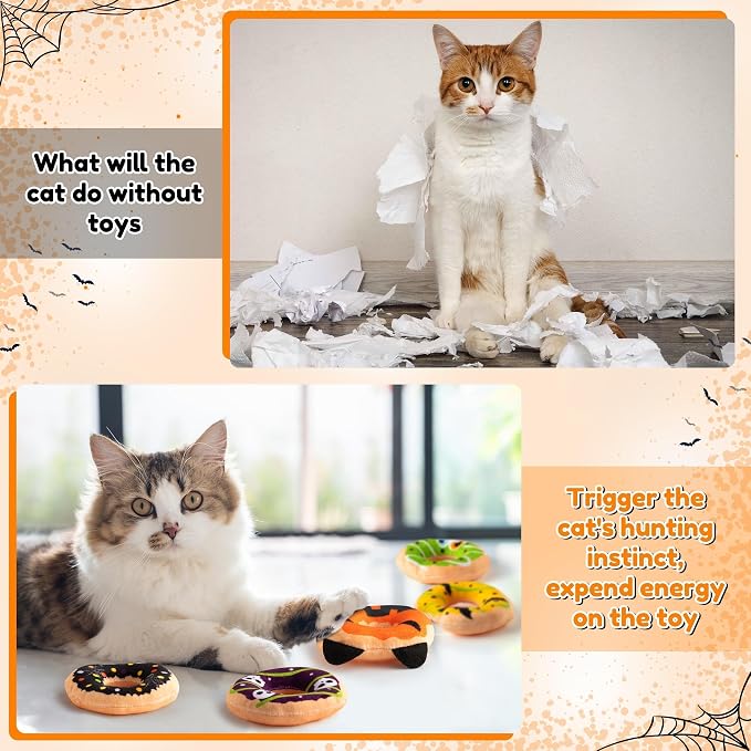 L1rabe Halloween Catnip Cat Toys - 5Pcs Donut Catnip Stuffed Kittens Supplies, Funny Pumpkin Bat Spider Dessert Pet Toys, Fun Cat Chew Bite Teething Tool Catmint Interactive Supplies - Image 4