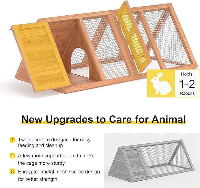 Outdoor Rabbit House Bunny Chicken Coop Wooden Small Animals Quail Cage Hamster Pet Run Cage Poultry Hutch with 2 Doors (46")