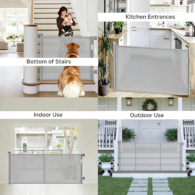 150 Inch Extra Wide Retractable Baby Gate,Mesh Baby Gate or Mesh Dog Gate,34" Tall,Child Safety Gate for Doorways, Stairs, Hallways, Indoor or Outdoor (Gray, 150''Wide 34''Tall)