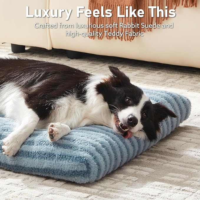 FURTIME Washable Small Dog Bed, Deluxe Dog Crate Beds Comfy Fluffy Kennel Pad Anti-Slip Pet Sleeping Mat for Puppy/Cat, Machine Washable Dogs Pillow, 23"x18"x3", Blue