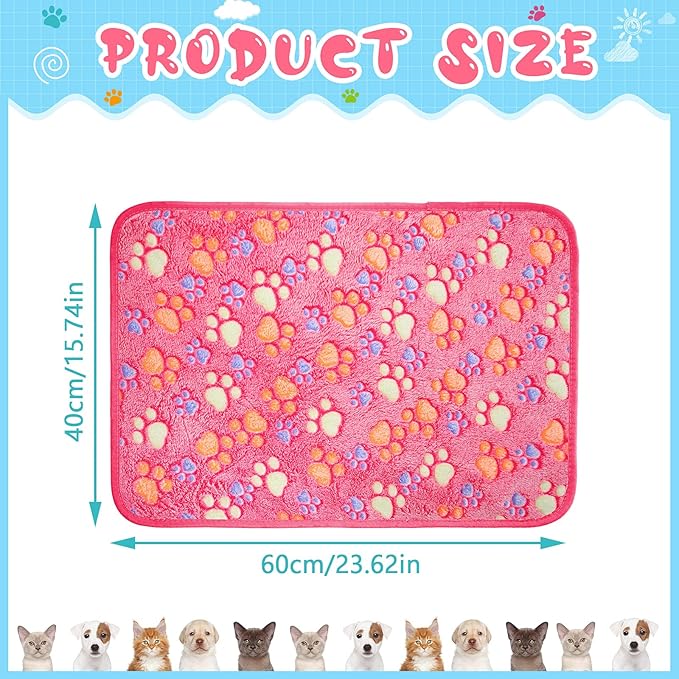 Tatuo 4 Pcs Dog Blanket for Pet Cat Blankets Indoor Puppy Teething Stuff Toys Paw Print Fleece Blanket Warm Sleep Mat for Guinea Pig Cage(Pink,Small(24 x 16 Inch),Square)