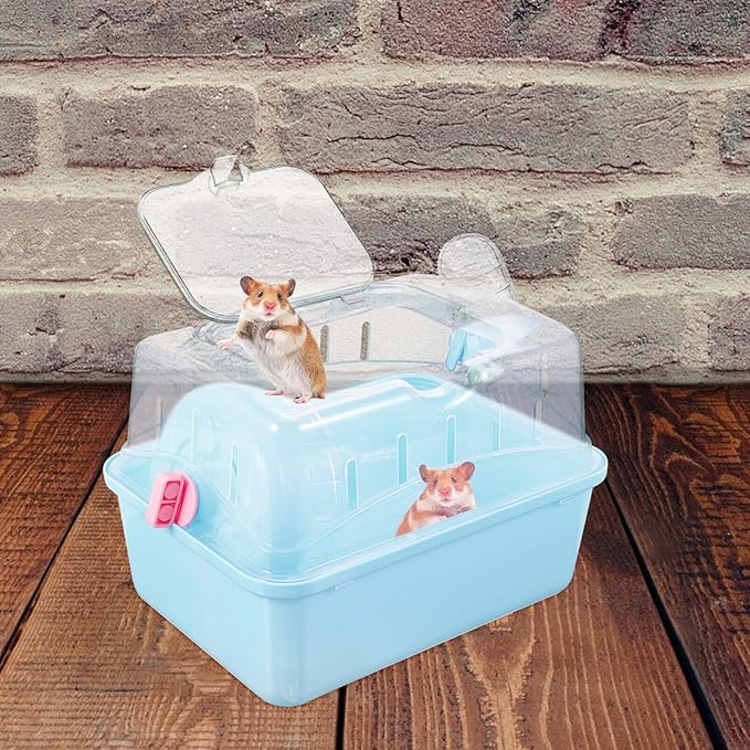 DOITOOL Hamster Cage Small Animal Cage, Portable Travel Cage for Small Animals, Dwarf Hamster Travel Carrier with Carry Handle for Going Out, Traveling (Blue)