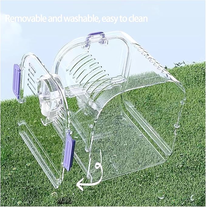 Small Bird Travel Cage Carrier,Portable Plastic Bird Cages,Portable Bird Carrier with Clear Acrylic Design, Travel Cage with Cover, Indoor Outdoor Use (Purple)