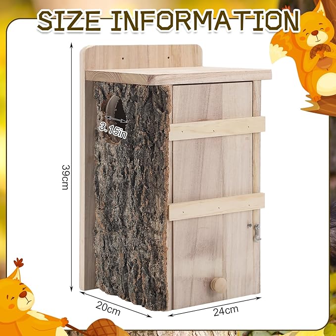 Wonderjune 1 Pcs Large Squirrel Nesting Box Squirrel House for Outside Nesting Hanging Handcraft Thick Wood Winter Chipmunk Outdoor Shelter Garden Yard Support Local Wildlife Easy Install