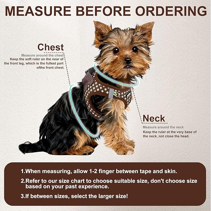 AIITLE No-Pull Pet Harness with a Leash, Plaid Comfort Padded Vest, Step in Dog Harness, Reflective Bands, Soft Breathable Pet Supplies, for Small and Medium Dogs and Cats Chocolate S