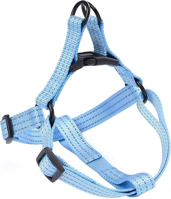 Mile High Life Night Reflective Double Adjustable Band Nylon Small Puppy Pet Dog Combo Collar Leash and Harness Set (Reflective Solid Blue, Large (Pack of 3))