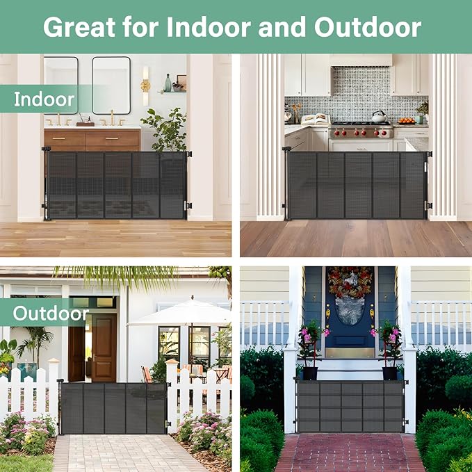 Reinforced 26 Inch Tall Retractable Dog Gate to Step Over 55" Wide Short Mesh Baby Gate Retractable Baby Gate for Doorway Low Outdoor Retractable Gate Small Pet Gate for Stair Puppy Gate for The House