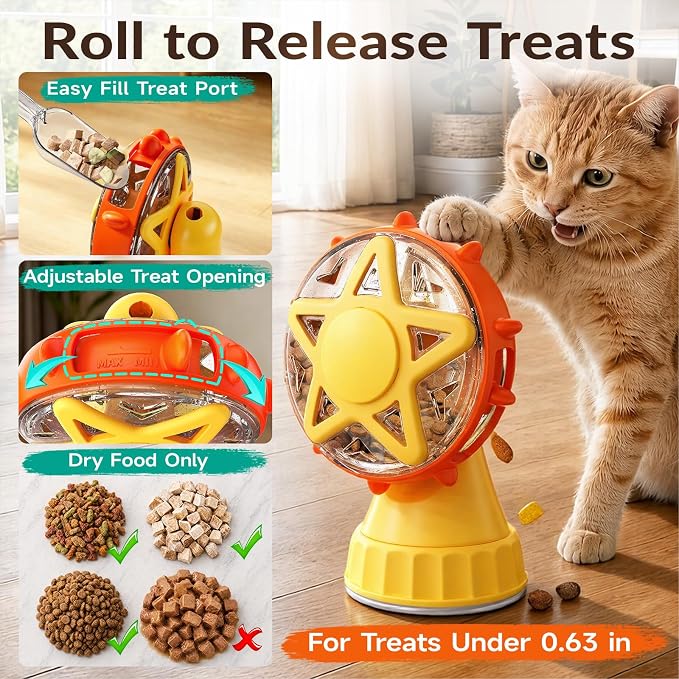 2-in-1 Cat Toys Food Dispenser & Teaser Interactive Toys (Yellow) - Image 2