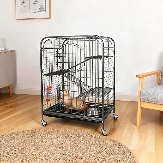 ZENY 37-inch Metal Ferret Chinchilla Cage with 2 Front Doors 4 Levels Small Animal Hutch for Squirrel/Rabbit/Rat Indoor Outdoor Use, Black