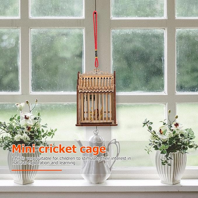 DECHOUS 1Pc Wooden Grasshopper Cage, Cricket Cage Small Wooden House Reptile Feeding Box Wood Cricket Ideal for Storage and Transport