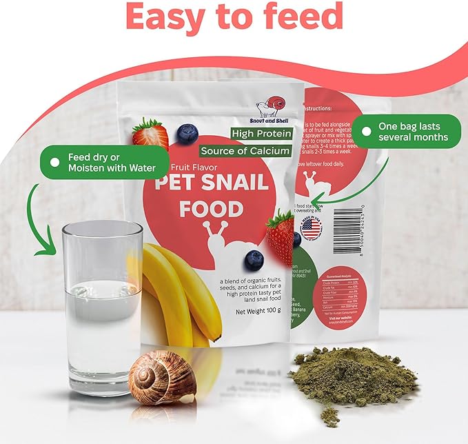 Snout and Shell & Shell Vegetable Flavored Pet Land Snail Food - Tasty High-Protein, Calcium Blend for Snails, Easy Addition to Your Garden Snails Terrarium or Snail Habitat