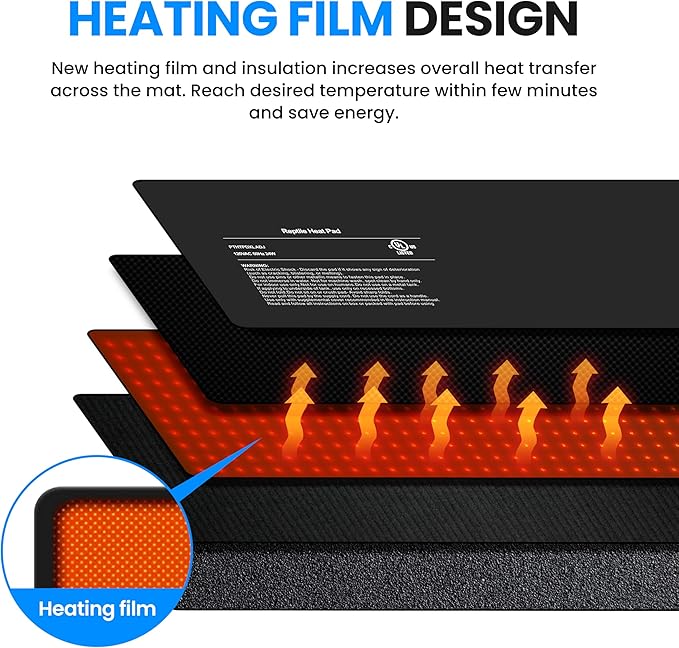 Simple Deluxe 8X18 Inch 24W Reptile Heating Pad with Temperature Adjustable Knob Under Tank Terrarium Heating Mat for Turtles, Lizards, Frogs, and Other Reptiles