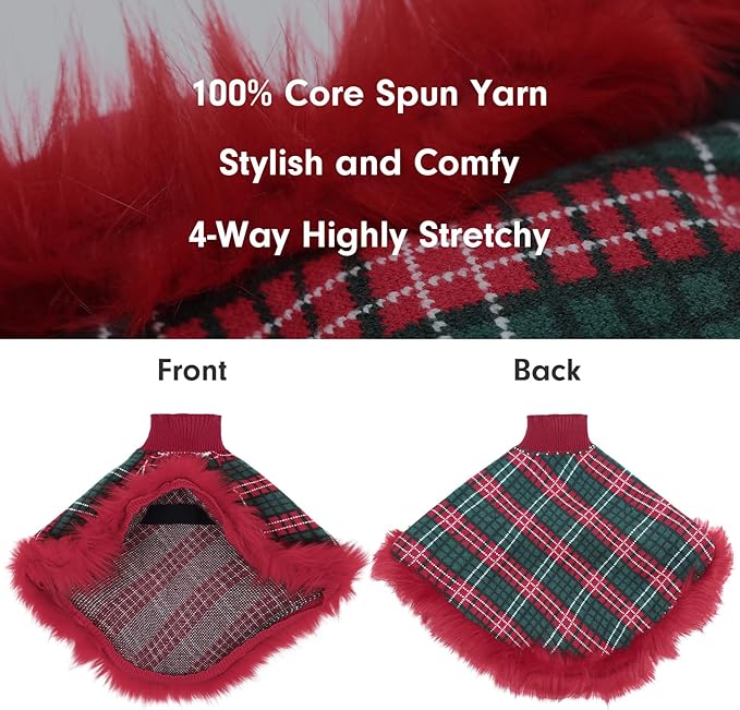 Dog Sweater Cloak, Pearl Cotton Bouclé Yarn Puppy Sweater, Cold Weather Coat Knitwear for Small Dogs, Classic Turtleneck Thick Dog Clothes with Thick Fluff DS-DP01L