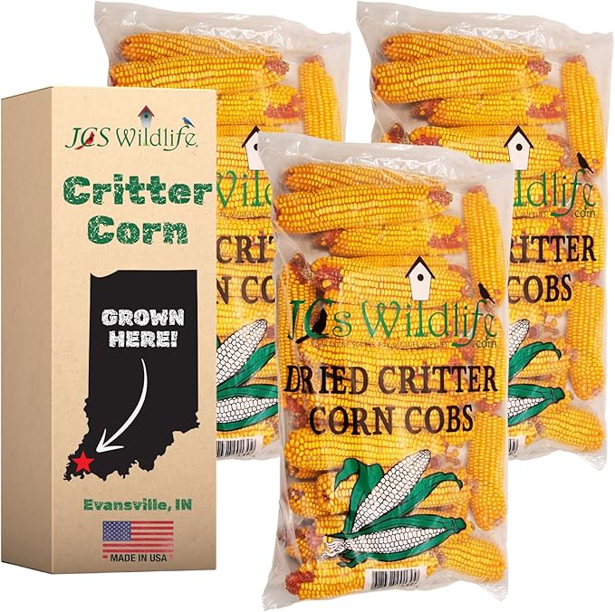 JCs Wildlife Dried Corn on the Cob for Wildlife, Natural Feed for Squirrels, Deer, Raccoons, Rabbits, Ducks, Geese & Backyard Critters, Breathable Packaging, 14 lb Bags (3 Packs)