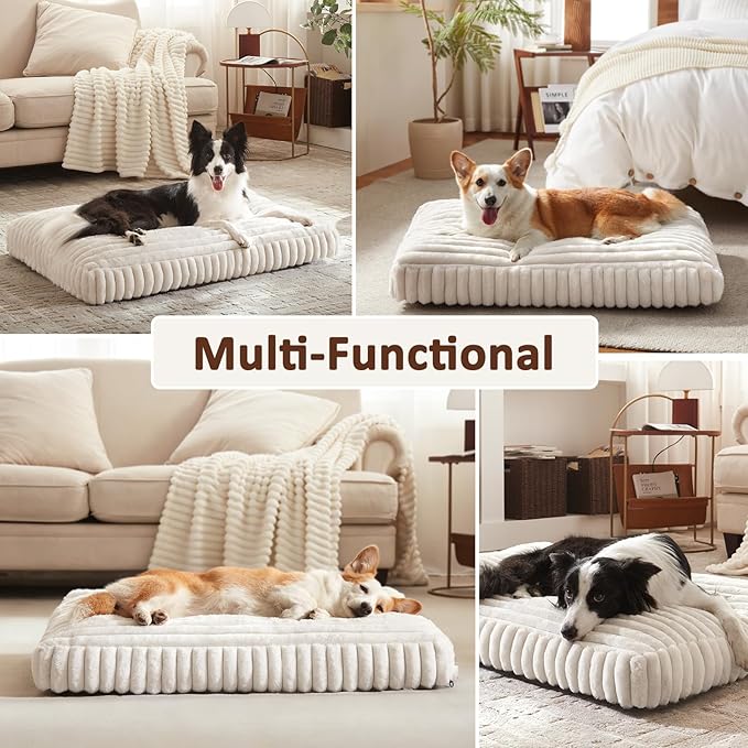 Dog Beds for Small Dogs, Flat Pet Beds with Removable Washable Cover, Pet Mat Cute Dog Crate Bed Thick Shredded Chopped Crate Foam & Anti Slip Bottom for Indoor, 23"x18"x3" Cream