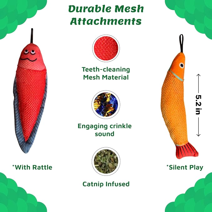 Meowy Cat Wand Toy – Cat Fishing Pole Toy with Reel The Cat Fish Fishing Rod, Telescopic Fiberglass Interactive Teaser Wand for Indoor Cats with Catnip Dental Mesh Attachments - Image 5